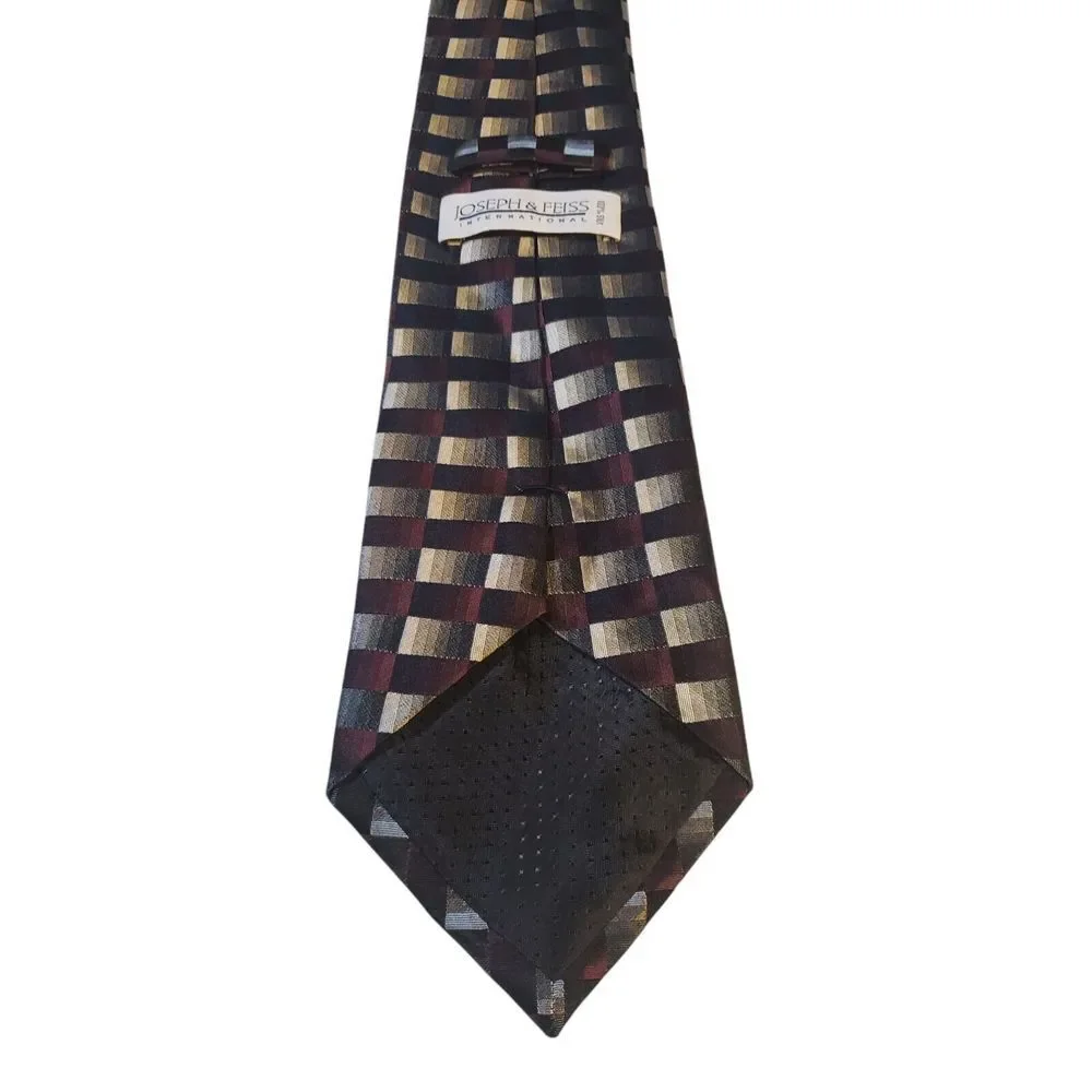 Joseph & Feiss Mens Tie Necktie Designer Luxury Black Gray Burgundy‎ Geometric